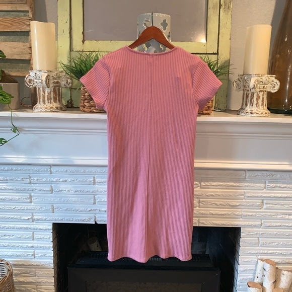 Madewell Pink Button Front Ribbed Short Sleeve Mini Dress Size Medium - Picture 6 of 8